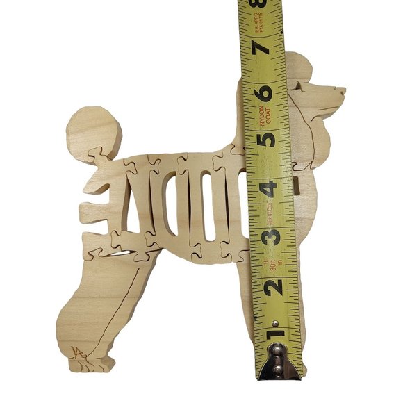 Poodle Dog Wooden Scroll Jigsaw Puzzle Figurine Art Wood USA Signed By Maker - Picture 4 of 5